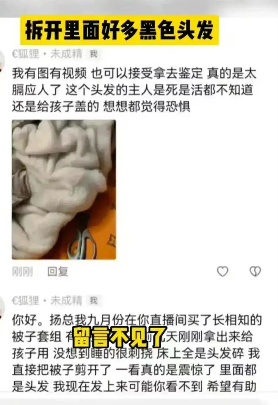 演员杨子直播间买的被子里全是头发?客服回应“是驼毛”