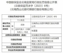  云南西山北银村镇银行违规被罚 大股东为北京银行 