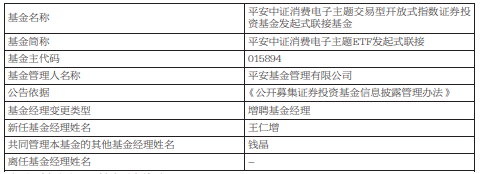 平安基金增聘基金经理王仁增管理旗下3只基金