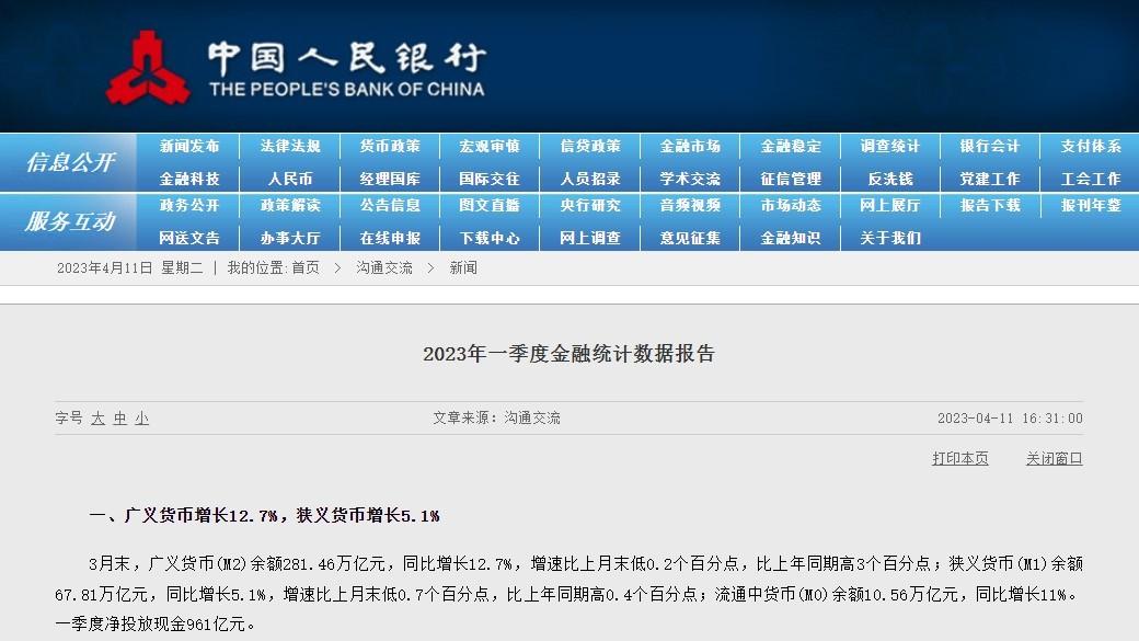 中国3月社融增量5.38万亿元 信贷增加3.89万亿元 M2增长12.7%